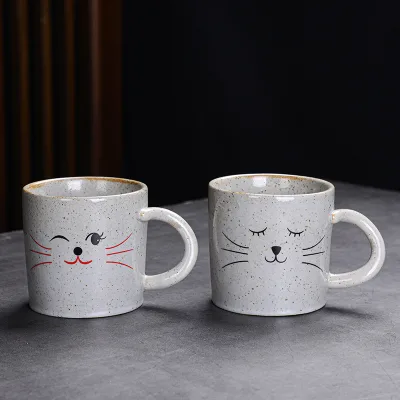 Japanese Cute Cartoon Style 200ml 7oz Ceramic Coffee Mugs Porcelain Milk Cup Stoneware Beer Mug Pottery Water Cup for Couples