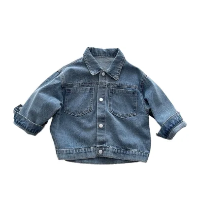 Children Korean Simple Long Sleeve Denim Jacket Children's Spring and Autumn Casual Jeans Boys with Long Sleeve Denim Clothes