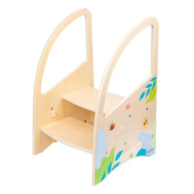 Hot-selling New Floral Pattern Armrest Footstool Eco-friendly Wooden Step Stool Multi-functional Footstool with Storage
