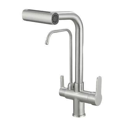 Hot Sell Brass Chrome 5-Way Ceramic Valve Mixer Faucet Dual Handle for Kitchen RO System Hot/Cold Water Soda Chiller 5 1 Tap