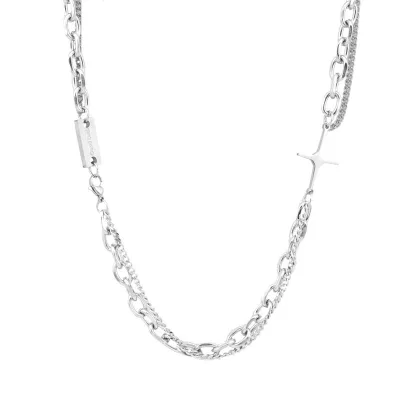 Stainless Steel Double Cross Star Necklace Thick Thin Chain Stitching Hip Hop Style CharmingCat Unisex Party High Color1111