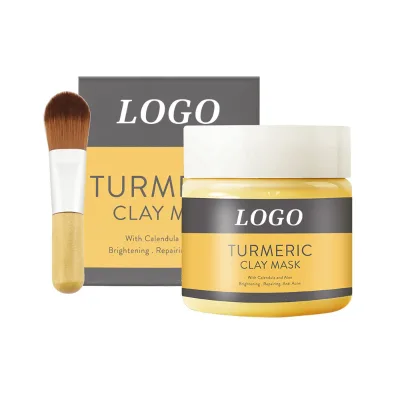 Private Label Face Mask Skin Care Vitamin C Mud Mask Brighten Dark Spots Organic Turmeric Clay Mask With Brush