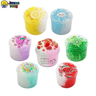 JITENG New Hot Sale Dual-Color Butter Fruit Soft Slime Clear Colorful Crystal Slime Scented Stress Relief Slime