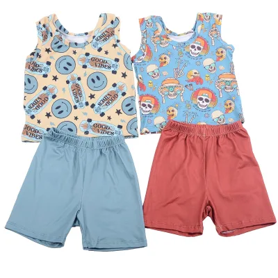 Factory Wholesale Customized Patterns Boys Outfit Tank Top Shorts Kids Loose Fitting Shorts+ Vest Beach Boys Set