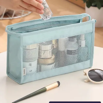 Wholesale Customizable Nylon Mesh Cosmetic Pouch Breathable Ultra-light Wear-resistant Zipper Closure Factory Direct Large