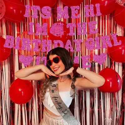 Peach Red Sparkling Happy Birthday Banner Girls and Women's Birthday Party Wall Decoration for Indoor Use