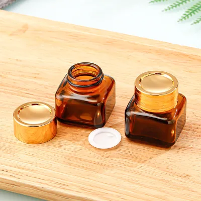 Glass skincare packaging Square glass amber cosmetic jar 120g empty glass cosmetic jar with lid