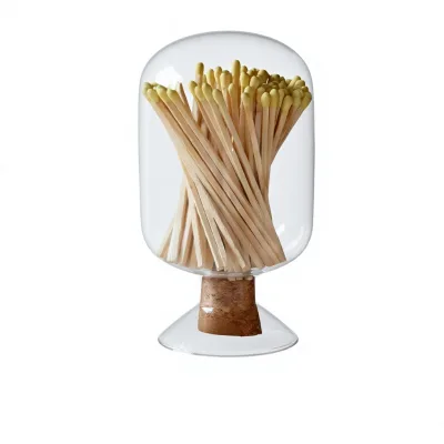 Factory Wholesale Custom Safety Pink Long Matches in Clear Glass Jar with Striker Paper Wooden Match Cloche Bottle Logo Printing