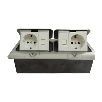 Modern Flip Cover Floor Outlet Socket with Aluminum Alloy Panel Double AC Power Module for Smart Office Furniture