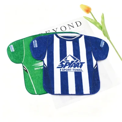 100% Cotton Jersey Shaped Rally Towel Custom Logo Pattern Soccer Fan Cheer Towel Custom Sports Event Promotional Gift Towels