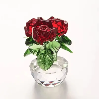 Honor of Crystal Valentine's Day K9 Crystal Rose Flower Figurine With Vase for Promotional Gifts