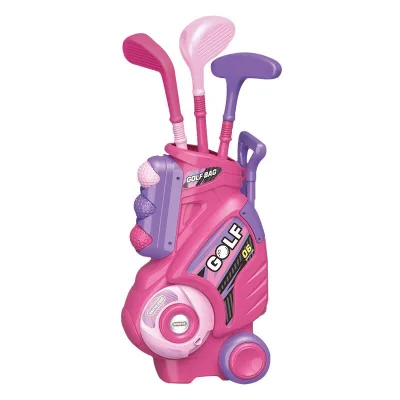 HYUE Indoor Girls Plastic Golf Cart Club Set Toy Portable Handcart Aim Swing Push Rod Golf Club Set for Children's Toys