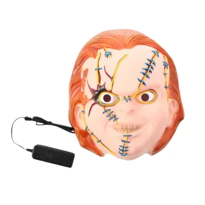 Halloween Scary Kids Chucky Ghost Doll Mask Horror Baby Mask LED Cold Light Party Mask