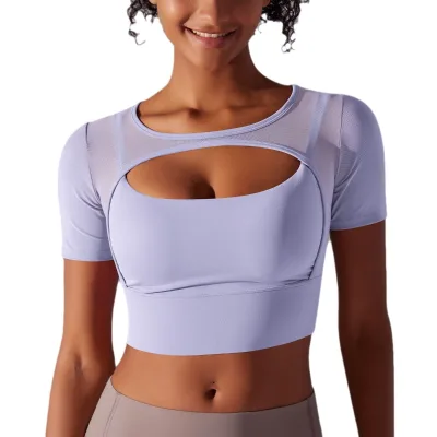GC Pure Color Stitching Sexy Double -layer Short -sleeved Suspender Gathered Bras Running Fitness Yoga Clothing Girl