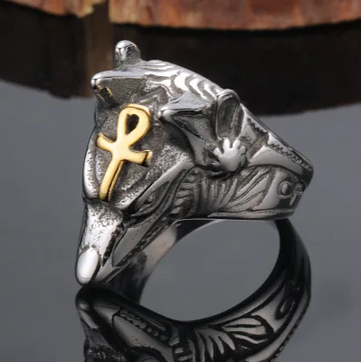 Stainless Steel Ring Silver Cast Ancient Egyptian Anubis God Wolf Animal Retro Ring Finger Ring Jewelry