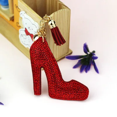 Wholesale Car Key Phone Fashion Pendant Red Gold Glitter Crystal Bling Rhinestones Flannel High Heel Keychain