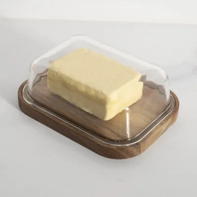 For Microwavable Glass Butter Dish with Bamboo Wooden Lid Solid Cheese Container for Counter Top & Refrigerator-for Presents