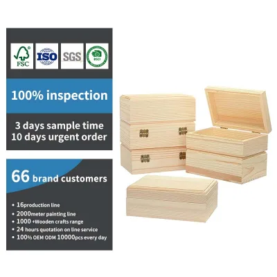Wooden Box, Unfinished Wooden Box, Large Wooden Box with Hinge Cover and Front Buckle, DIY Process Storage Box