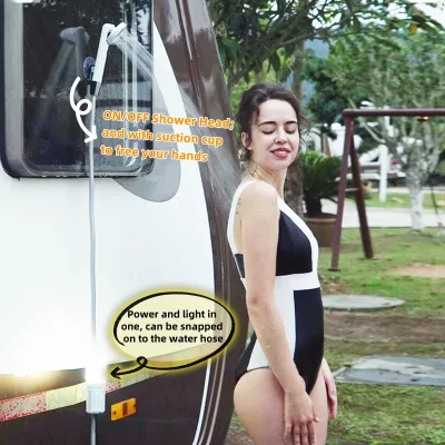 Summer Preferred Outdoor Camp Shower 4400mAh Rechargeable Battery Portable Shower Camping with Flashlight for Bathing