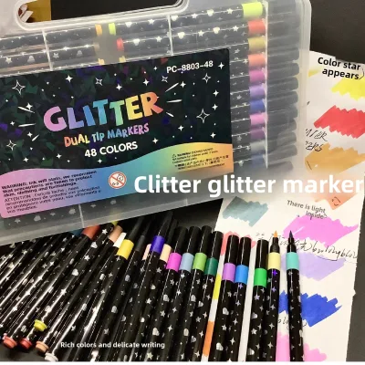 Shining Starlight Ink Drawing Elegant Set Packaging Student Pearlescent Glitter Pen Marker Set Luminous Fluorescent Pen