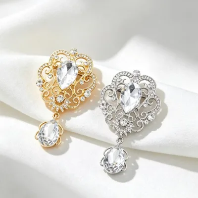 Fashion Fully Diamond-Encrusted Crown Brooch Exquisite Alloy Long-Drop Pin for Unisex Formal Wear