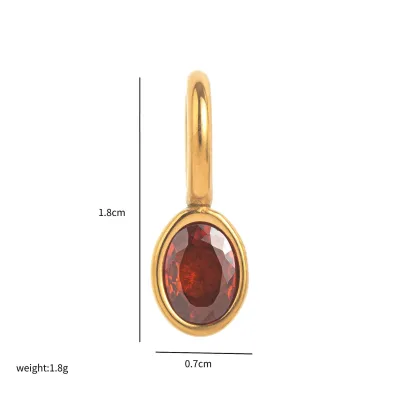 12 Birthstone Pendant Necklace for Female DIY Accessories with Stainless Steel18K Gold Plating Square Ellipse-for Party Gift