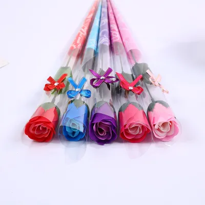 Hot Selling Single Branch Artificial Rose Soap Flower With PVC Packing Scented Diamond Rose for Valentine's Day