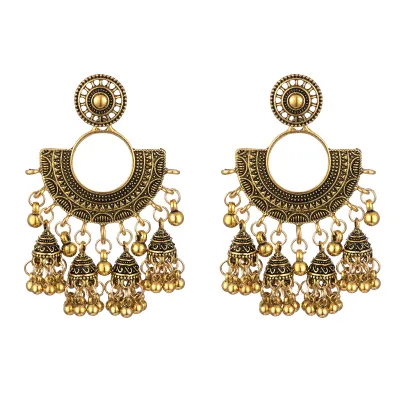 European and American Fashion Vintage Fan Shaped Bell Earrings Indian Style Boho Exaggerated Earrings