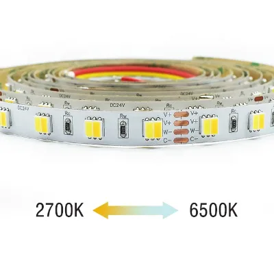 CE/ERP/ISO 9001 Dual White LED Strip CCT Adjustable LED Tapes, Tunable White Flex LED Strip 2in 2700K+6500K CRI>80/90/95/97