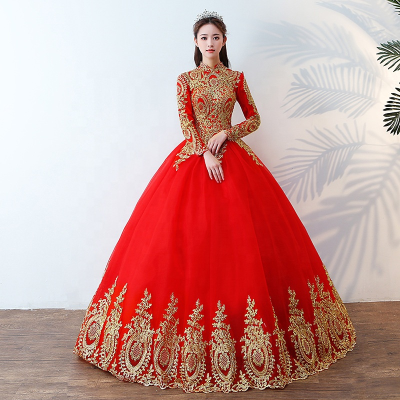 China Custom Red Ball Gown Simple Vintage Traditional Wedding Dresses