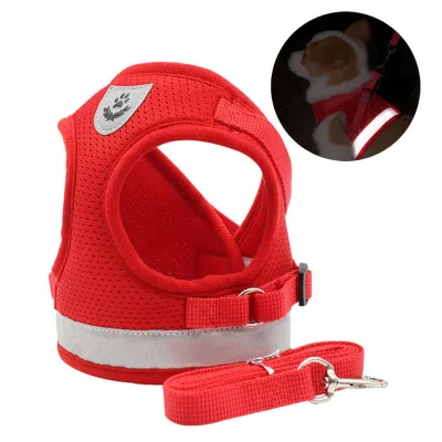 Factory Wholesale Adjustable Air Mesh Breathable Reflective Strip Polyester Leash Step in Pet Dog Vest Harness