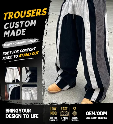 Manufacturers Custom High Quality Oversize Wide Leg Cotton Corduroy Pants Patchwork Stripe Baggy Cargo Track Pants for Men