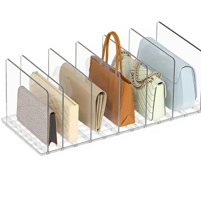 Bag Purse Organizer for Closet Adjustable Clear Handbag Storage Shelf - Plastic Clutch Dividers for Closet Organizers Storage