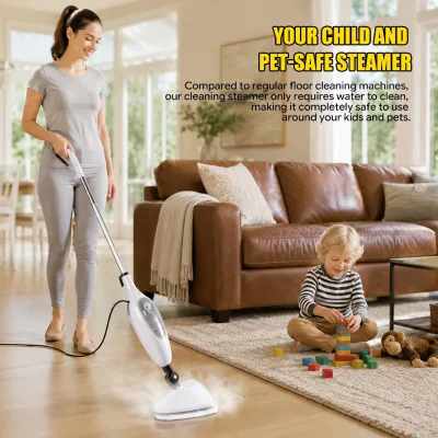 Compact Electric Steam Mop Machine With Triangular Floor Head and Transparent Water Tank for Hardwood Tile Marble Floor Cleaning