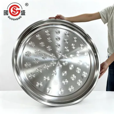 Wholesale 25-70cm Large Round Dinner Plate Stainless Steel Tray Thick Metal Fruit Serving Plate Dinner Platter Food Service