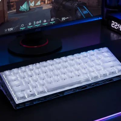 Milky White-themed Crystal 113-key Transparent OEM Keycaps Compatible Magnetic Cross-axis Mechanical Keyboards China-made No
