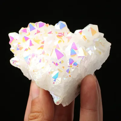 Natural White Angel Aura Titanium Coated Quartz Crystal Cluster Geode Specimen Mineral Energy Stone Crystal Decor