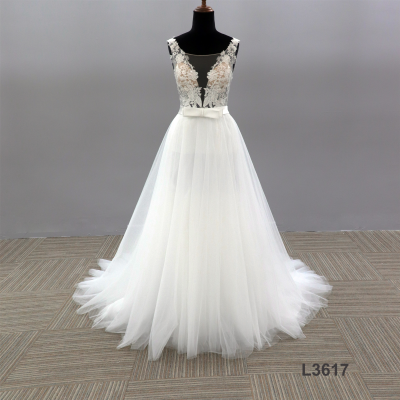 Fashion Lace Embroidered Bride Gown Bondage White Gaun Pengantin Wedding Dress White