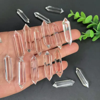 Polished 4cm Healing Clear Quartz Vogel Wand 6 Faceted Double Pointed Crystal for Meditation and Energy Balancing