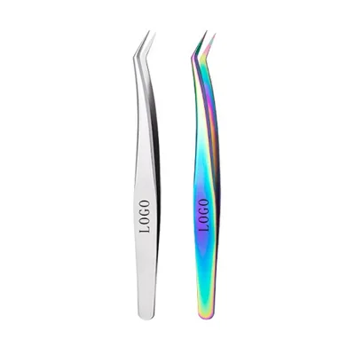 2# Finch Mouth Clip Stainless Steel Eyelash Tweezers Color Gradient Mirror Silver Rainbow Colorful Eyelash Extension Tweezers