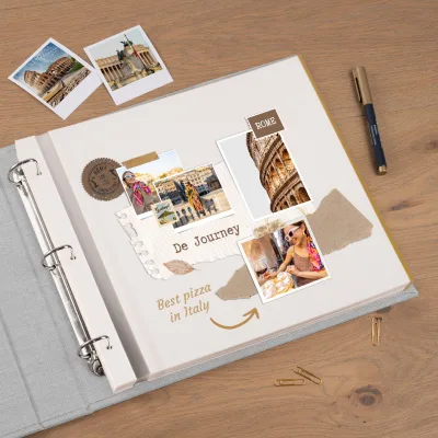 Personalized Scrapbook Album With Self-adhesive Pages Vintage Style Travel Photo Album Large Wedding 3 Rings Album Family
