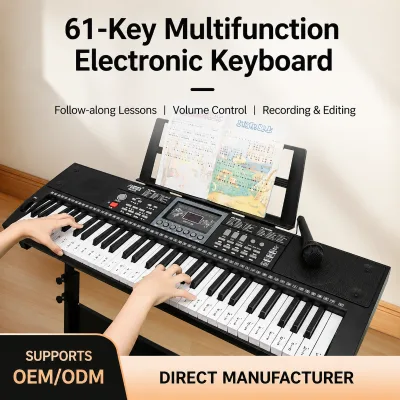 RockJam 61-Key Electronic Keyboard Piano Kit with Recording 128 Tones & 128 Rhythms Stand Bench Headphones & Lessons
