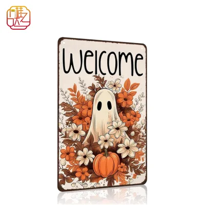Retro Halloween Decoration Sign - Ghost Pumpkin. Aluminum Sign, Not Prone to Bending.