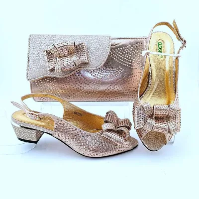 AB8649 African Low Heel Bridal Shoes and Bag Set for Match Women Dresses