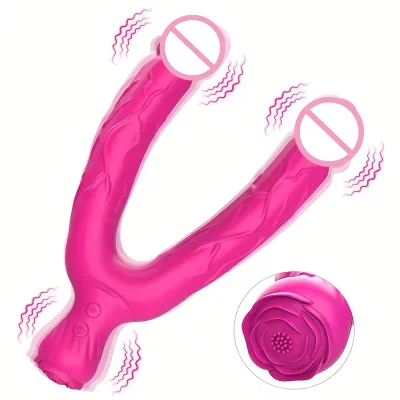 Lesbian Interconnected Realistic Dildo With 10-frequency Vibration 180° Bending Suitable For Adult Sex Toys