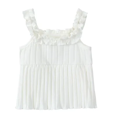 Customize Organic Cotton Knitted Ruffles Eco-Friendly Baby Girl Sleeveless Vest Top Summer Breathable Casual Clothes