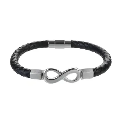 Promotion Wristband High Quality Custom Personal Engraved Stainless Steel Black Leather Rope Wrap Bracelet Men Jewelry
