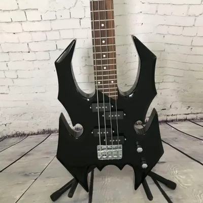 Unique Custom Shaped 4-String Electric Bass Guitar, Black Body, Great-Looking, Ideal for Rock Performance
