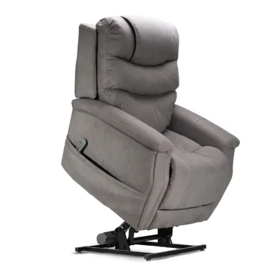 Elderly Home Care Quad Motor Power Lift Recliner with Adjustable Headrest Backrest Lumbar and Legrest Gray Fabric