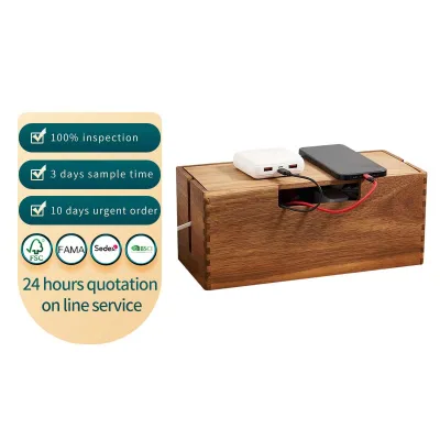 Wood Line Concealer & Power Board Storage Box Wire Hidden Wooden Storage Box Walnut Cable Management Box